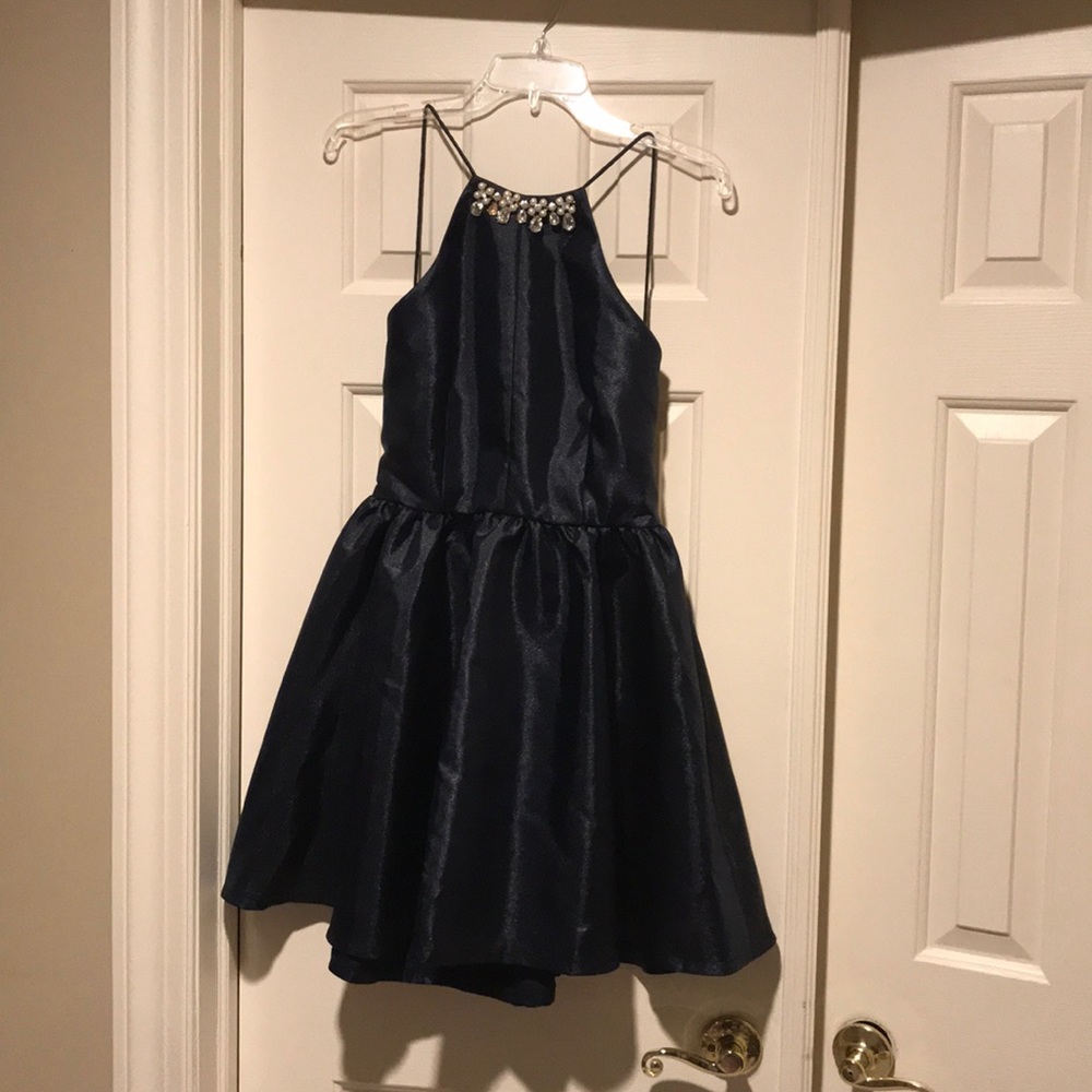 Navy open back dress